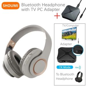 Hörlurar Shoumi 15 timmar Spela trådlöst headset Bluetooth TV -hörlurar med mikrofon, Bluetooth -adapter Buildin Battery, för TV -dator