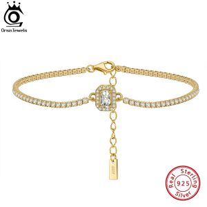 Bangles Orsa Jewels 925 Pulseira de tênis de prata esterlina 14K Gold Bated 8mm Cubic Zirconia for Women Chain Bracelet Jewelry Gift SB142