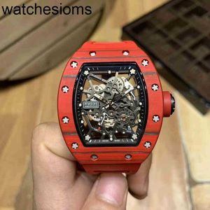 Richardmill Watch Date Business Leisure Carbon Fiber Red Personalized Hollowed Out Men 's Automatic Mechanical Tape Trendy Men