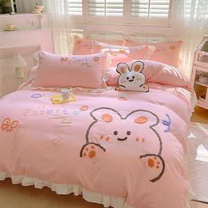 Conjuntos de cama Versão Coreana Lace Lavado Algodão Grande Edição Toalha Embroy Beddingset DuvetCover Bedsheet Set Fronha Roupa de Cama para Adulto