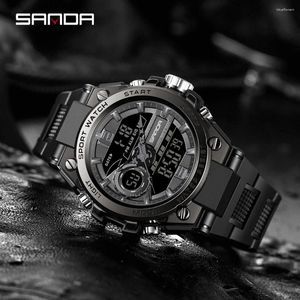 Armbanduhr Sanda Sport Military Herren Uhren 50m wasserdichte Quarz Armbanduhr LED Digitale Uhr für männliche Uhr Relogios Maskulino 6092