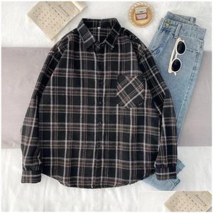 Damenblusen Hemden Vintage Plaid Frauen Harajuku übergroß