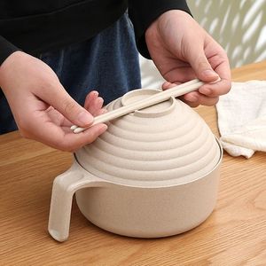 NEW 5Pcs Wheat Straw multifunctional with lid bowl spoon fork chopsticks Eating Dinnerware Set Anti-hot bowl Microwavable Bowl