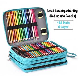 Väskor 184 Hål 4layer Pu Zipper Pencil Case Art Målning Ritning Sketch Pen Brush Cosmetic Storage Bag Organizer School Stationery Box