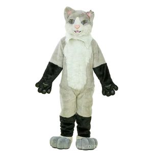 2024 Fursuit Gray Cat Mascot Costume Long Fur Party Xmas Cartoon Outfitsカーニバルハロウィーンイースター広告