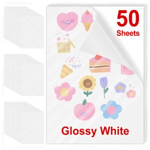 Papier 50 Blätter druckbare Vinyl -Aufkleber Papier A4 Hochglänzende weiße transparente Selbsterkopiepapier für Tintenstrahldrucker DIY Crafts Label