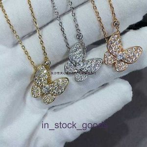 High End Designer Necklace High Version VanClef 925 Sterling Silver Full Diamond Butterfly Necklace Famous samma stil Guldplatted CollarBone Chain Original 1to1