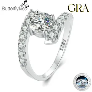 Cluster Rings Butterflykiss D Color 1.0CT Moissanite Ring Exquisite Lab Diamond 925 Sterling Silver For Women Engagement Wedding Jewelry