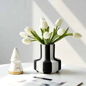 Vase Ceramic Vase Black and White Stripeホームリビングルーム装飾アクセサリー屋内オフィスデスクトップフレンドギフト