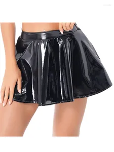 スカート短いPUレザープリーツセクシーなスカート女性クラブウェアハイウエストブラックミニレッドパーティーダンス
