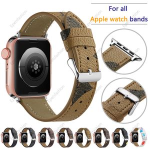 كلاسيكي المقلدة من الجلد الفاخر تصميم Apple Watch Strap 38 40 41 42 44 45 49 مم مصمم طباعة الأزهار لـ IWatch 9 8 7 6 5 SE Ultra 1 2 حزام و Watch Band 003