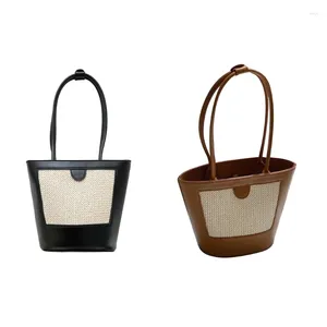 Drawstring 2024 PU Deri omuz çantası Kadınlar için gündelik zarif kova çantaları vintage çok fonksiyonlu el çantaları