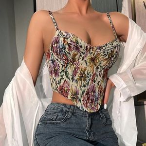 Kvinnors tankar franska korsett skörd toppar sommar v-ringning shaper tank top smal tryck vintage underkläder halter bustier tillbaka blixtlås camis kvinnor