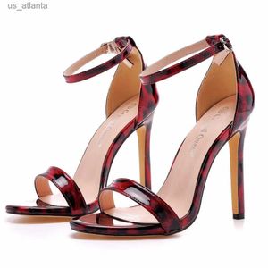 Kleiderschuhe Mode Frauen Pumpen Sandalen Sommer sexy reife Schnalle -Gurt PU 11cm Dünne Heels Bühne Performance Red Leopard Print H240403T50M