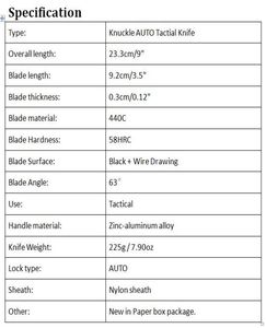 高品質のナックルオートタクティカルナイフ440CシングルエッジドロップポイントファインZnalハンドルブレードギフトナイフ付きナイロンバッグ5900458