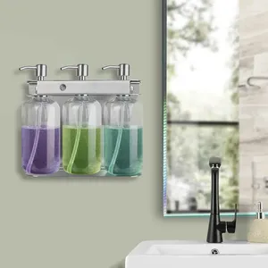 Distributore di sapone liquido singolo e doppio triplo manuale in acciaio inossidabile montato a parete pressione shampoo in plastica bottiglia