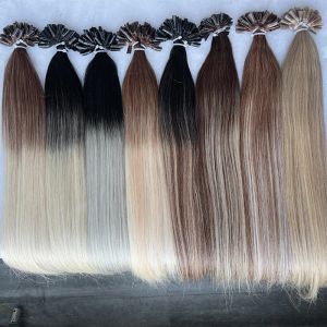 Förlängningar balayage ombre blond keratin hårförlängningar på kapslar naturligt mänskligt hår prebond u tip hårförlängningar av fusion 50g 1g/pc