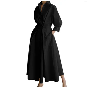 Casual Dresses 2024 Spring Summer Maxi Shirt Dress Solid Color Long Sleeve Elegant For Women V Neck Party Robe Femme