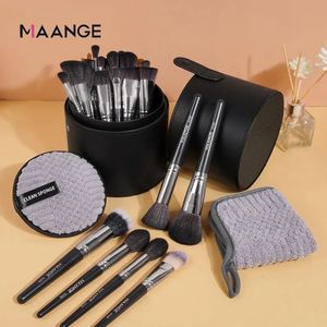 Maange 32st Makeup Brushes Set Blending Foundation Powder Blush Concealer Eyeshadow Brush Remover Pad With Case 240403