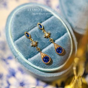 Earrings ITSMOS Antique Dreamy Star Drop Earrings S925 Sterling Silver 14 Goldplated Earrings Elegant Blue Diamond Earrings for Women