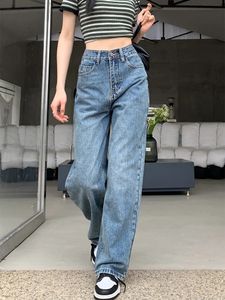 Calça jeans de cintura alta 2024 y2k perna larga calça azul