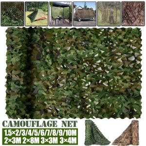 Shelters Military Camouflage Net 1.5M*10M Wide Camouflage Camo Netting Bulk Roll Decoration Sun Shade Party Camping Hunting Desert Jungle