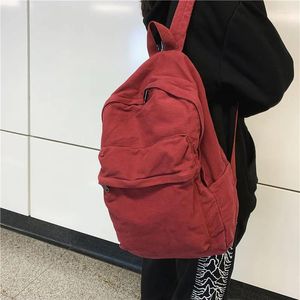 Sırt çantası 2024 Kadın Tuval Sırtı Sırık Düz Renkli Daypack Bag Büyük Kapasiteli Okul Öğrenci Kitap Seyahat