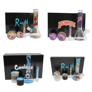 Personalisierte rohe Designglas Bong Shisha Kit Dicke Wasserrohr mit Kräuter -Tabakmühle Lagertank Raucherzubehör LL LL