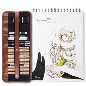 Bleistifte Marco 29 PCs Professionelle Skizze Zeichnung Kunstwerkzeugkit mit Graphitstiften Holzkohlestifte Papier löschen Stiftfahrzeugmesser