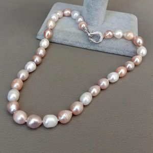 Naturligt sötvatten pärlrosa lila vit ris blandad färg pärlchoker halsband cz pave lås för kvinnor tjej smycken gåva240403