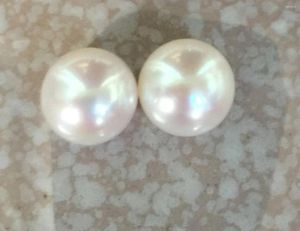 Stud Earrings Charming Pair Of 12-13mm Flat Round South Sea White Pearl Earring 14k