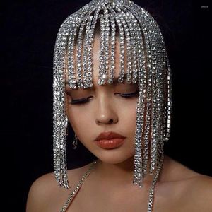 Hårklipp XSBODY Flash Long Tassel Chain Rhinestone Head For Women Nightclub Crystal Headband Hat Bridal Headpiece Jewelry