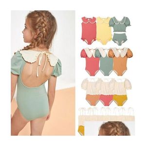 One-Pieces Cute Baby Swimsuit 2024 Fashion Lace One-Piece Swimsuits For Girls Quick Dry Backless Kids Swimwear Drop Delivery Maternity Otz8C