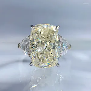 Anéis de cluster S925 prata 9 13mm branco g ovo de pombo de alto carbono anel de diamante