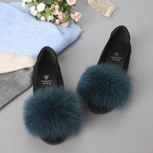 Loafers Brand designer big fur soft heel moccasins ladies candy color flats shoes unique slip on loafers women real fox hair creepers