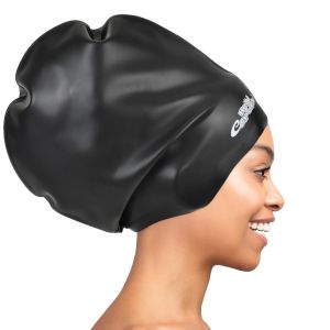 Acessórios Toucas de natação de silicone com clipe de nariz tampões de ouvido para meninas meninos adultos homens mulheres chapéu de natação grande para tranças de cabelo encaracolado longo e grosso