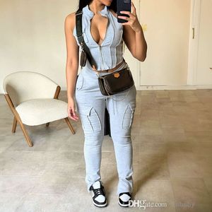 2024 Summer New Tracksuits Streetwear 2 Piece Set Women Sweatsuit Zipper Sexy Deep V-neck Sleeveless Vest Tank Top And Pants Casual 2PCS Jogging Suit Outfits