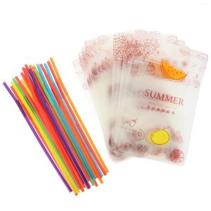 Disposable Cups Straws 25 Pcs Drink Pouches Adults Beverage Bags Smoothie Party Drinking