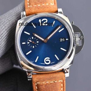 자동 0 1274 Mens 시계 42mm 다이얼 블루 컬러 2555 기계식 가죽 벨트 316L 미세한 강철 빛나는 캘린더