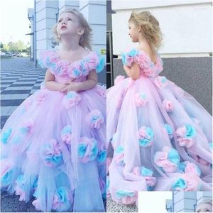 Sukienki dziewczyny dziewczyna 2022 Kwiatowa suknia balowa kwiat połączona kolory ręcznie wykonane suknie konkursowe