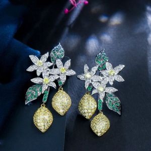 Earrings CIZEVA Exaggerated Lemon Tree Drop Earrings for Women Color Shiny Zircon Vintage Leaves Earrings Punk Black Gold Color Jewelry