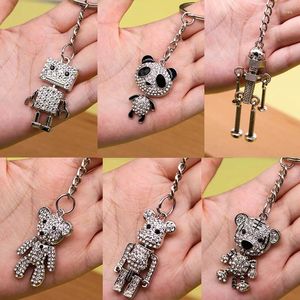 Tvättpåsar Full Diamond Cute Bear Keychain Tiger Pendant Personlig Hip Hop Lembs Moverble Girl Car