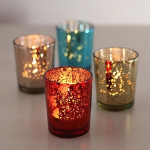 Candle Holders StarSky Cup Plating Broken Silver Glass Restaurant Party Table Candlestick Holder Home Decor Wedding Decoration