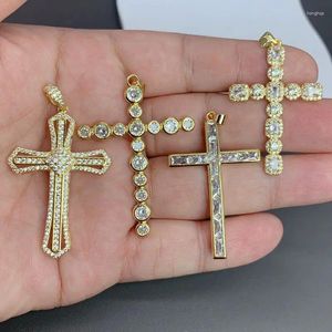 Подвесные ожерелья модные металлические золотые цирконы хип -хоп крест