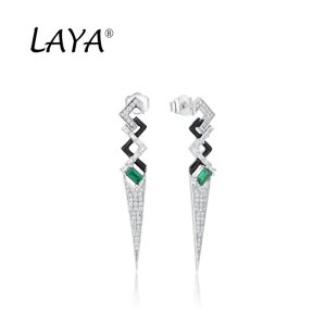 Earrings 925Sterling Silver Fashion High Quality Zircon Synthetic Green Crystal Black Enamel Earrings For Women Punk Party Luxury Jewelry