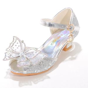 Shoes for Girls Heel Kids Princess Dress Party Leather Wedges Children Butterfly Slip On Wedding Ballerina Flats240327