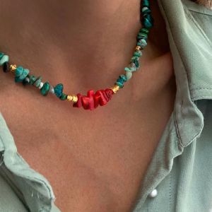 Ожерелья нерегулярные хрисоколла красное коралс -смешанное ожерелье Человек Женщины Ретро Шарм Короткие аксессуары Рождество Хэллоуин Подарок оптом