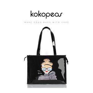 KOKOPEAS Eco Friendly Flower Tote Shopping Bag Reusable Waterproof PVC Shoulder London Style Handbag Women Shopper Purse 240328