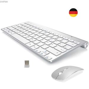 Tastaturen 2,4G drahtlose deutsche Tastatur und Maus ultra-dünn Multimedia-Tastatur und Mauskombination niedriges Rauschen für Windows Smart TVL2404 geeignet