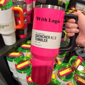 Neon Pink Electric 40oz Tumbler Yellow Orange Neon Green QUENCHER H2.0 Tumblers Cups with Silicone Handle Lid and Straw winter Pink Black Car Mugs 0403
